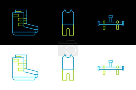 Ilustración de Set line Manifold Boots y Wetsuit para el icono del buceo. Vector. - Imagen libre de derechos