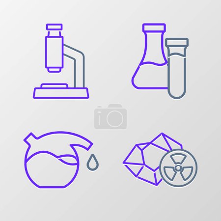 Illustration for Set line Radioactive Test tube and Microscope icon. Vector. - Royalty Free Image