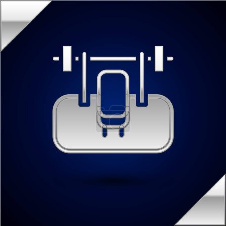 Illustration for Silver Bench with barbel icon isolated on dark blue background. Gym equipment. Bodybuilding, powerlifting, fitness concept.  Vector. - Royalty Free Image