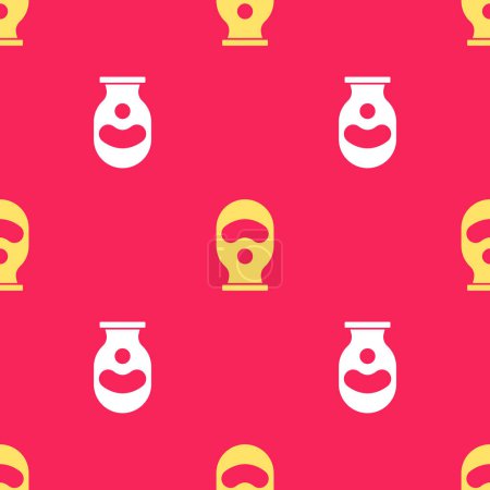 Illustration for Yellow Balaclava icon isolated seamless pattern on red background. A piece of clothing for winter sports or a mask for a criminal or a thief. Vector. - Royalty Free Image
