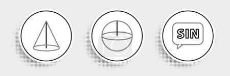 Illustration for Set line Mathematics function sine Geometric figure Cone and Sphere icon. Vector. - Royalty Free Image