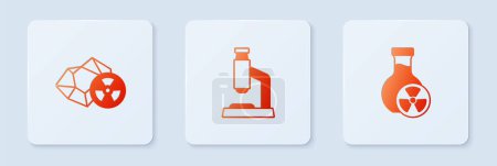 Illustration for Set Microscope Radioactive and Test tube with toxic liquid. White square button. Vector. - Royalty Free Image