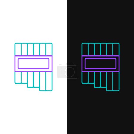 Illustration for Line Pan flute icon isolated on white and black background. Traditional peruvian musical instrument. Zampona. Folk instrument from Peru, Bolivia and Mexico. Colorful outline concept. Vector - Royalty Free Image