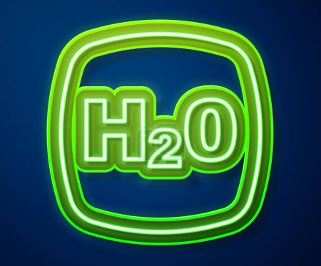 Illustration for Glowing neon line Chemical formula for water drops H2O shaped icon isolated on blue background.  Vector - Royalty Free Image