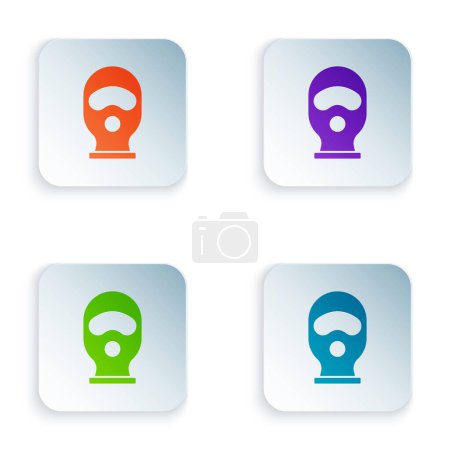 Illustration for Color Balaclava icon isolated on white background. A piece of clothing for winter sports or a mask for a criminal or a thief. Set colorful icons in square buttons. Vector. - Royalty Free Image