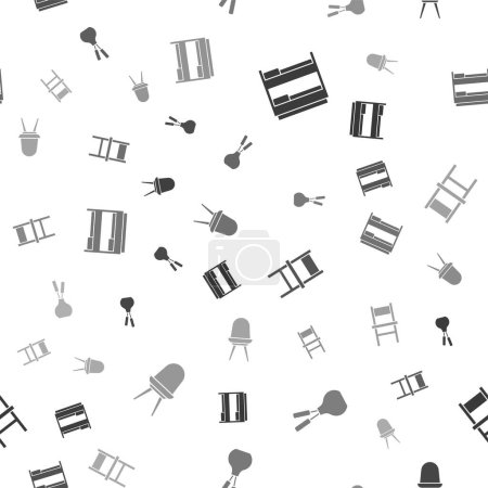 Ilustración de Conjunto litera, florero, silla y en el patrón sin costuras. Vector - Imagen libre de derechos