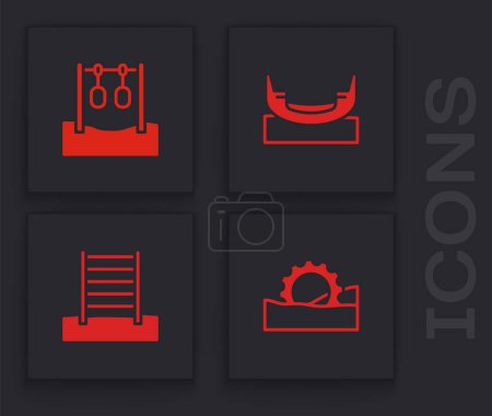 Illustration for Set Ferris wheel, Gymnastic rings, Boat swing and Swedish wall icon. Vector - Royalty Free Image