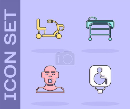 Illustration for Set Disabled wheelchair, Electric, Head of deaf and dumb and Stretcher icon. Vector - Royalty Free Image