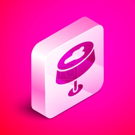 Illustration for Isometric Stain on the tablecloth icon isolated on pink background. Silver square button. Vector. - Royalty Free Image