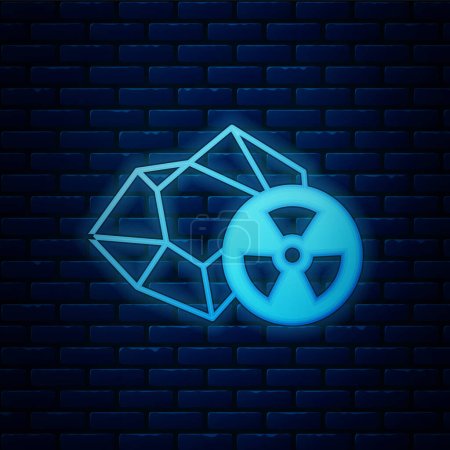 Illustration for Glowing neon Radioactive icon isolated on brick wall background. Radioactive toxic symbol. Radiation hazard sign.  Vector - Royalty Free Image