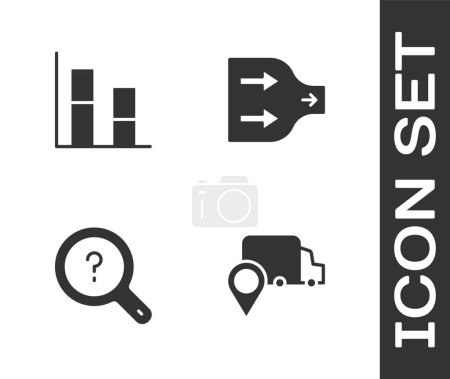 Set Delivery tracking, Graph, chart, diagram, Unknown search and Arrow icon. Vector