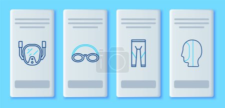 Illustration for Set line Glasses and cap, Wetsuit, Diving mask and hood icon. Vector - Royalty Free Image