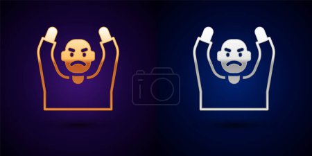 Illustration for Gold and silver Thief surrendering hands up icon isolated on black background. Man surrendering with both hands raised in air.  Vector. - Royalty Free Image