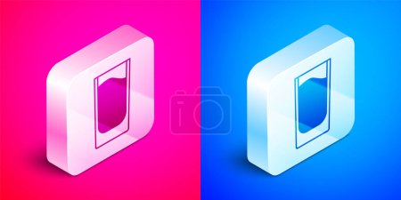 Illustration for Isometric Shot glass icon isolated on pink and blue background. Silver square button. Vector. - Royalty Free Image