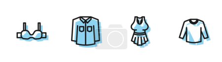 Illustration for Set line Undershirt Bra Shirt and Sweater icon. Vector. - Royalty Free Image