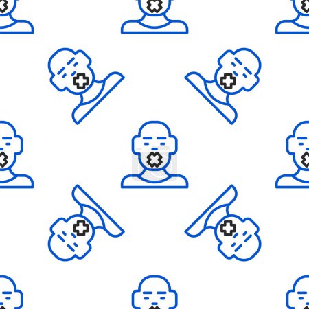 Illustration for Line Head of deaf and dumb guy icon isolated seamless pattern on white background. Dumbness sign. Disability concept. Colorful outline concept. Vector - Royalty Free Image