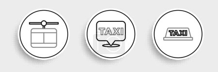 Illustration for Set line Taxi car roof, Cable and Location with taxi icon. Vector - Royalty Free Image