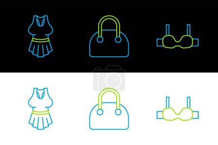Illustration for Set line Bra, Undershirt and Handbag icon. Vector - Royalty Free Image