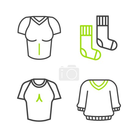 Illustration for Set line Sweater, T-shirt, Socks and  icon. Vector - Royalty Free Image
