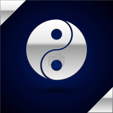 Ilustración de Plata Yin Yang símbolo de armonía y equilibrio icono aislado sobre fondo azul oscuro. Vector. - Imagen libre de derechos