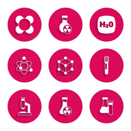 Illustration for Set Molecule, Test tube with toxic liquid, Microscope, Atom, Chemical formula H2O and  icon. Vector - Royalty Free Image