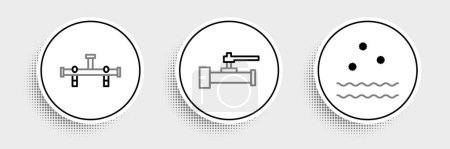 Téléchargez les illustrations : Ligne de réglage Froid et vagues, collecteur et icône de soupape de tuyaux métalliques de l'industrie. Vecteur - en licence libre de droit