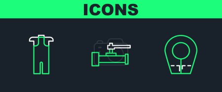 Illustration for Set line Diving hood, Wetsuit for scuba diving and Industry metallic pipes and valve icon. Vector - Royalty Free Image