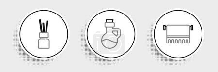 Ilustración de Set line Toalla en percha, difusor de aroma e icono de la botella de aceite esencial. Vector - Imagen libre de derechos