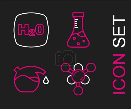 Illustration for Set line Molecule, Test tube,  and Chemical formula H2O icon. Vector - Royalty Free Image