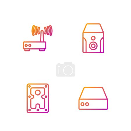 Illustration for Set line Server, Data, Web Hosting, Hard disk drive HDD, Router and wi-fi signal and Uninterruptible power supply. Gradient color icons. Vector - Royalty Free Image