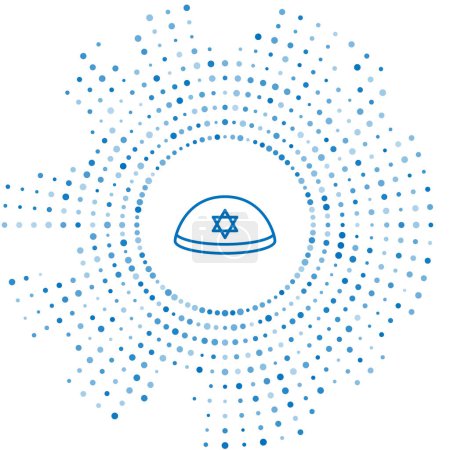 Téléchargez les illustrations : Ligne bleue kippah juif avec étoile de l'icône David isolé sur fond blanc. Chapeau yarmulke juif. Cercle abstrait points aléatoires. Vecteur. - en licence libre de droit