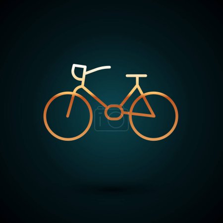 Illustration for Gold line Bicycle icon isolated on dark blue background. Bike race. Extreme sport. Sport equipment.  Vector. - Royalty Free Image
