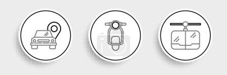 Illustration for Set line Cable car, Map pointer with taxi and Scooter icon. Vector - Royalty Free Image