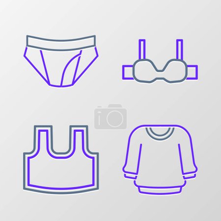 Illustration for Set line Sweater, Undershirt, Bra and Men underpants icon. Vector - Royalty Free Image