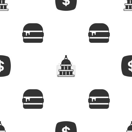 Illustration for Set Dollar symbol, White House and Burger on seamless pattern. Vector - Royalty Free Image