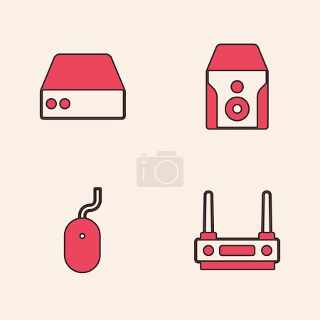 Illustration for Set Router and wi-fi signal, Server, Data, Web Hosting, Uninterruptible power supply and Computer mouse icon. Vector - Royalty Free Image