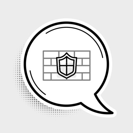 Line Shield avec icône murale en brique de cybersécurité isolée sur fond gris. Symbole de protection des données Pare-feu. Protection du réseau. Concept de contour coloré. Vecteur