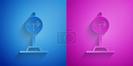 Illustration for Paper cut Fork in the road icon isolated on blue and purple background. Paper art style. Vector - Royalty Free Image