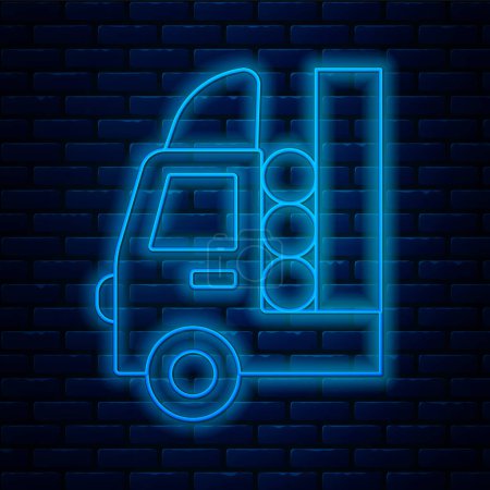 Ilustración de Línea de neón brillante Tanque de gas para vehículo icono aislado en el fondo de la pared de ladrillo. Los tanques de gas se instalan en un coche. Vector - Imagen libre de derechos