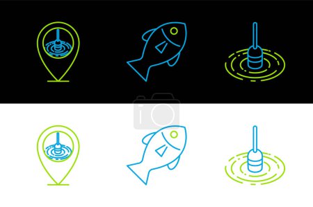 Set line Fishing float in water, Location fishing and  icon. Vector