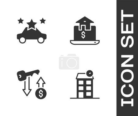Set Haus, Car-Sharing, Mietschlüssel und Online-Immobilien-Symbol. Vektor