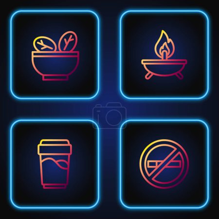 Illustration for Set line No Smoking, Glass with water, Salad bowl and Aroma candle. Gradient color icons. Vector - Royalty Free Image