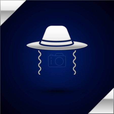Silver Orthodox jewish hat with sidelocks icon isolated on dark blue background. Jewish men in the traditional clothing. Judaism symbols.  Vector.