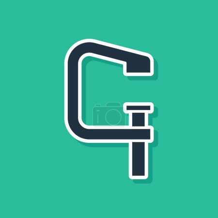 Blue Clamp and screw tool icon isolated on green background. Locksmith tool.  Vector.