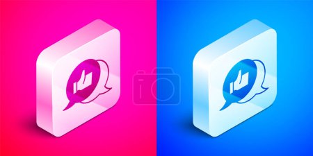 Illustration for Isometric Consumer or customer product rating icon isolated on pink and blue background. Silver square button. Vector. - Royalty Free Image