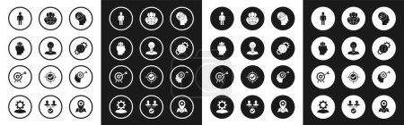 Set Human head with lamp bulb Project team base User of in business suit gear inside Globe and people Head hunting concept and Target arrow icon. Vector.
