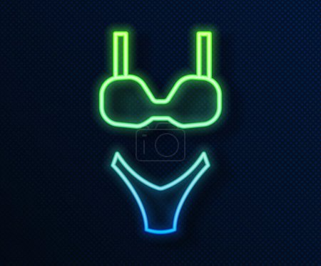 Glowing neon line Summer beach swimsuit icon isolated on blue background. Beach women fashion.  Vector