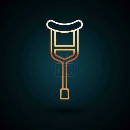 Gold line Crutch or crutches icon isolated on dark blue background. Equipment for rehabilitation of people with diseases of musculoskeletal system.  Vector