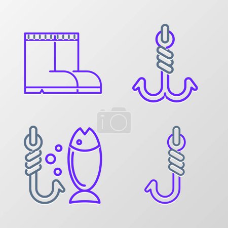 Set line Fishing hook,  and boots icon. Vector
