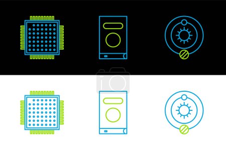 Set line Solar system, Processor and Book icon. Vector
